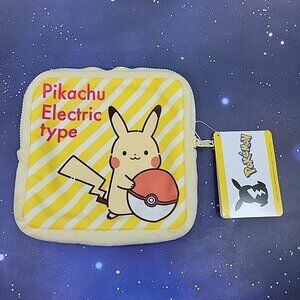 Bag Pikachu Stripe Square Zipper Plush Pouch Pokemon With Tags Japanese